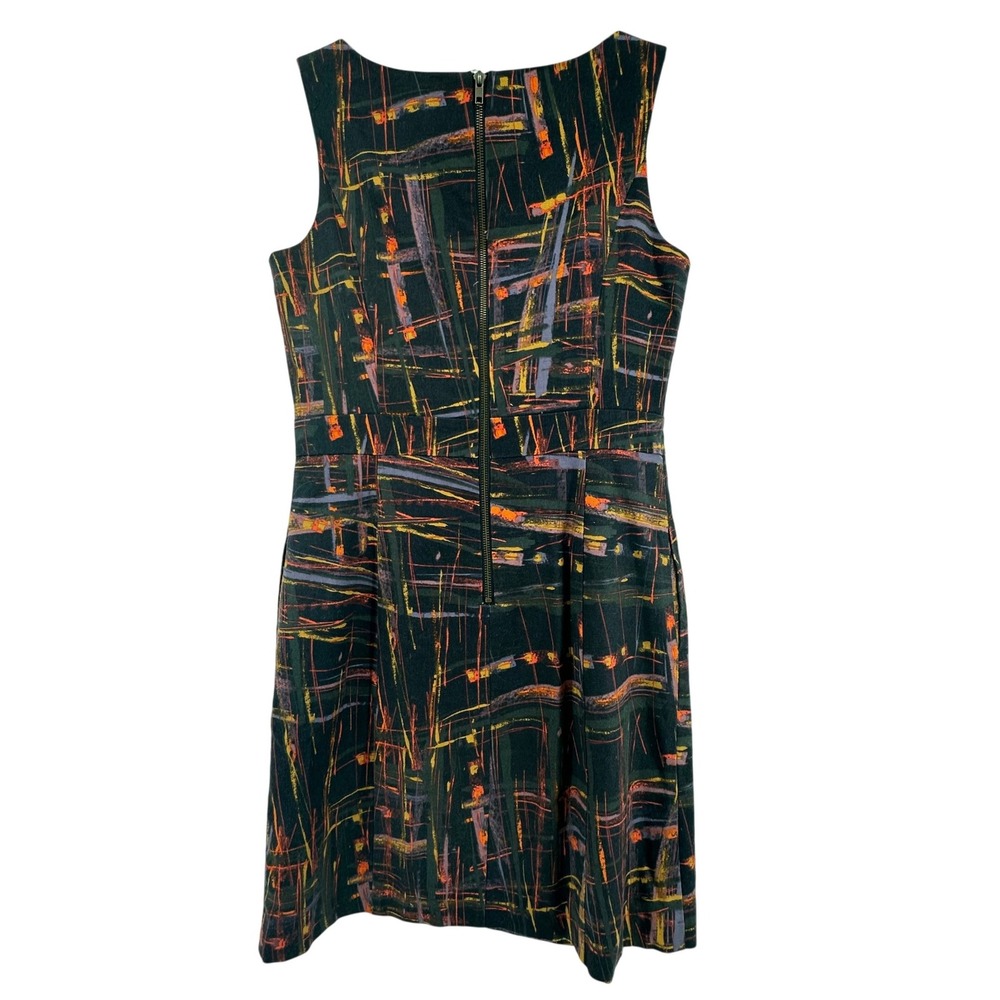 Anthropologie Tabitha Expressionist Sheath Dress 2 Black Colorful Zip Back Lined - Picture 2 of 9